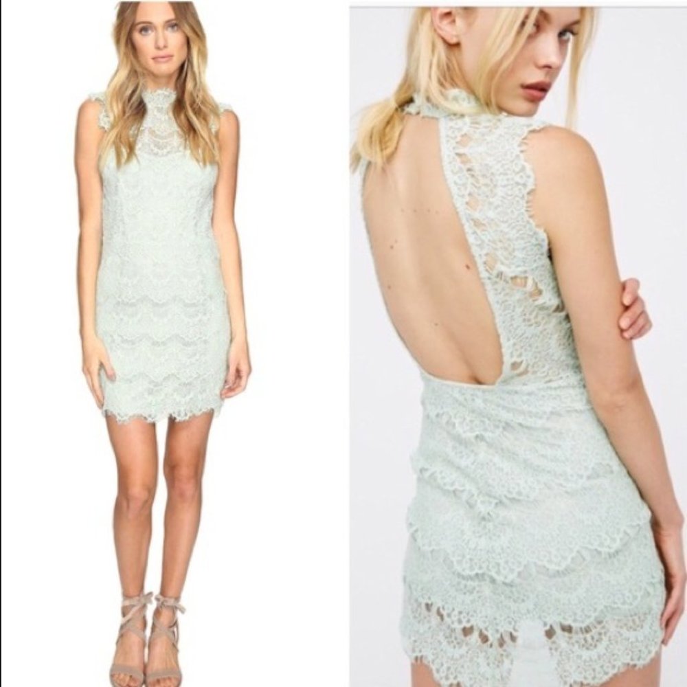 Free People Daydream Lace MIni Dress Green
